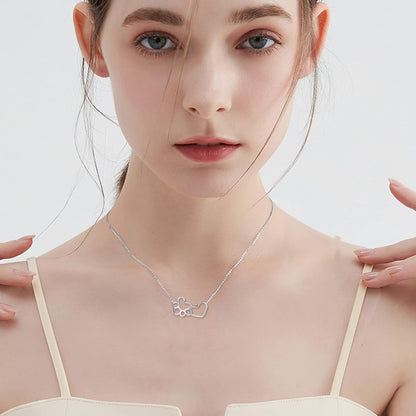 ILYA – Elegant Paw Necklace made of 925 Sterling Silver with Charming Heart Crystal Pendant
