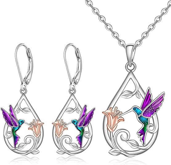 Whimsical Hummingbird Necklace & Earring Set