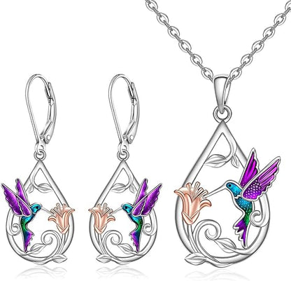 Whimsical Hummingbird Necklace & Earring Set
