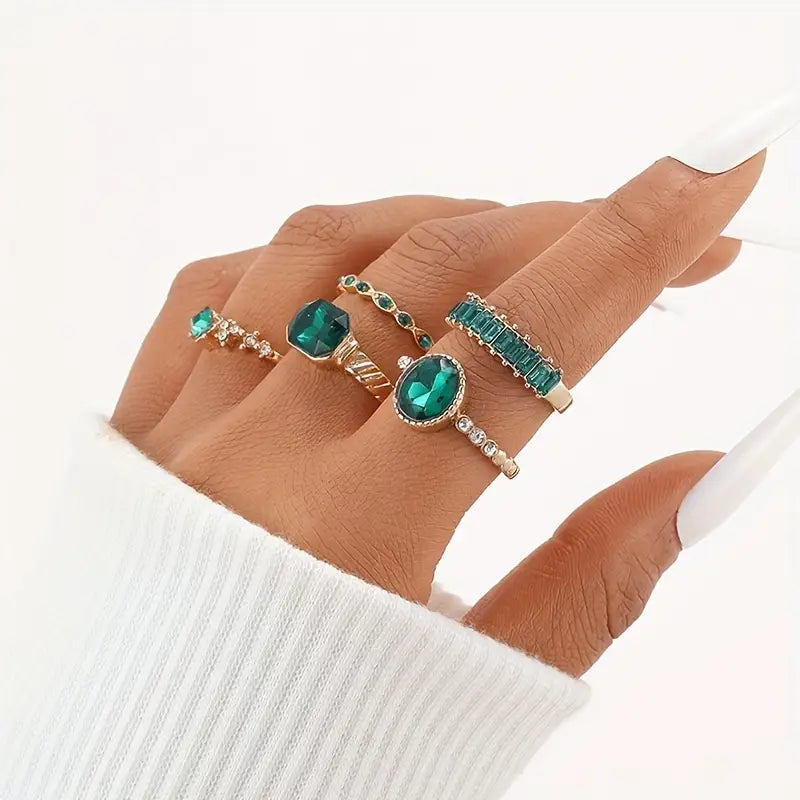 Zarina Exquisite Emerald Gold Ring Set-Westeryn