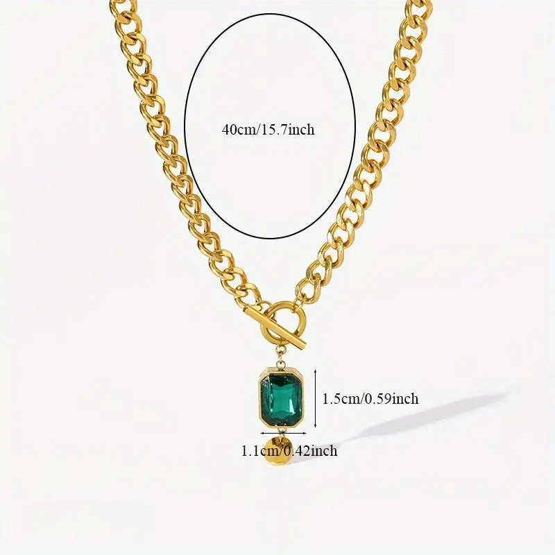 Chunky Chain Emerald Gold Pendant Necklace-Westeryn