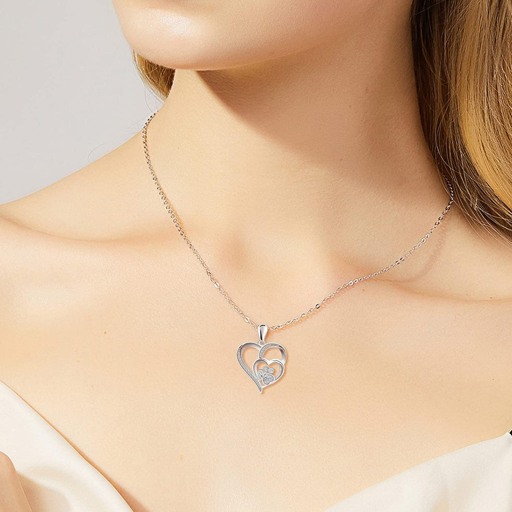 NAYLA – Elegant Paw & Heart Necklace made of fine 925 Sterling Silver with sparkling Zirconia-Westeryn