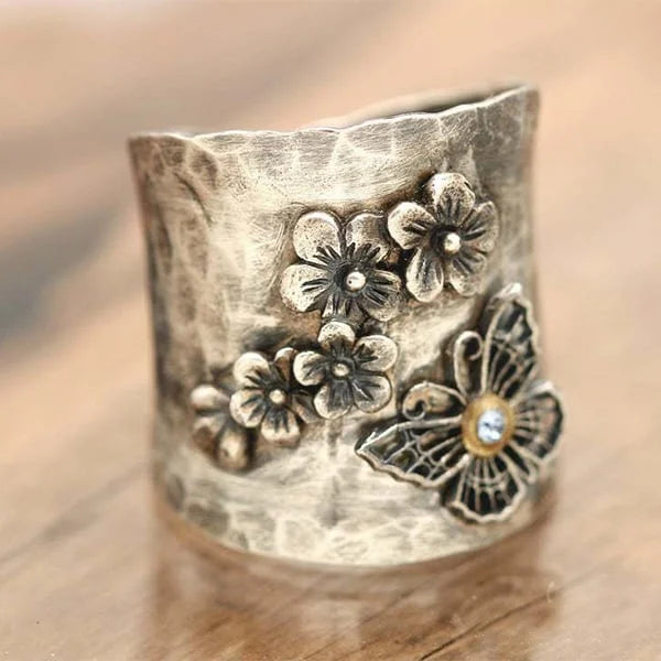 Floral Elegance Butterfly Ring