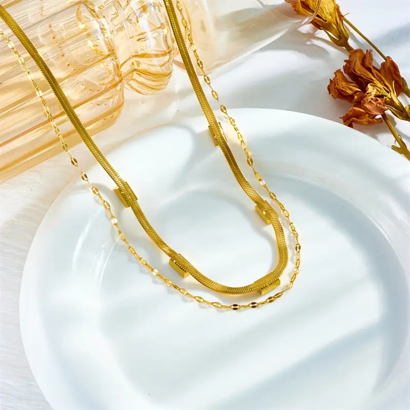 Sorella Gem Double-Layer Retro Gold Necklace-Westeryn