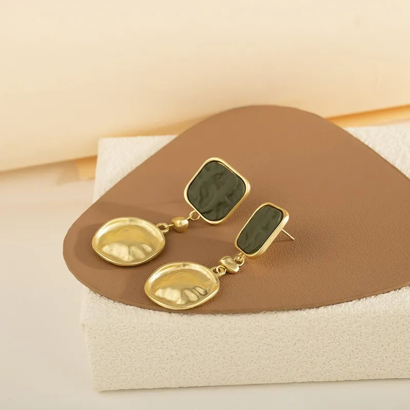 Vintage Green Golden Glass Earrings-Westeryn