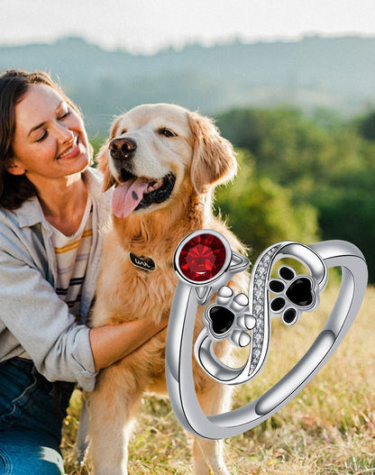 Crimson Paw Print Adjustable Ring