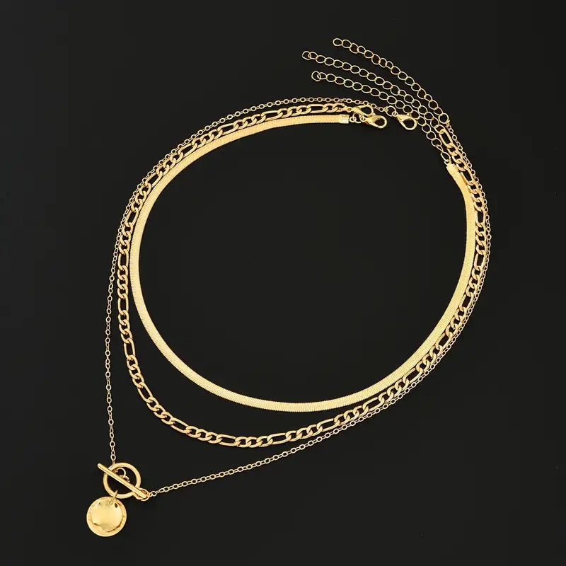 Savira Textured Coin Layered Necklace | Gold-Westeryn