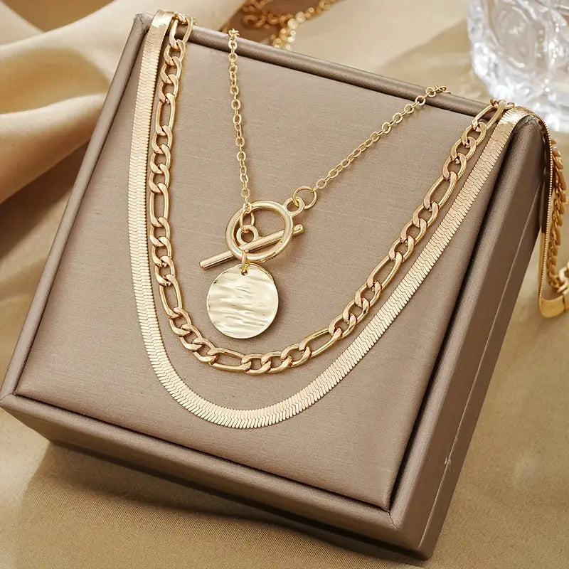 Savira Textured Coin Layered Necklace | Gold-Westeryn
