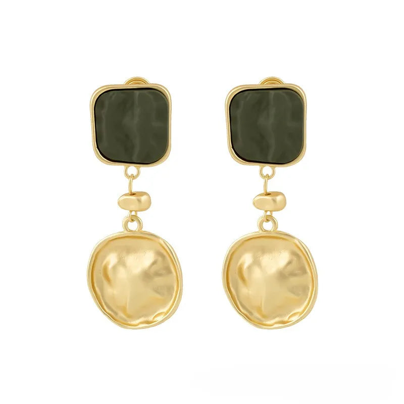 Vintage Green Golden Glass Earrings-Westeryn