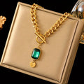 Chunky Chain Emerald Gold Pendant Necklace-Westeryn