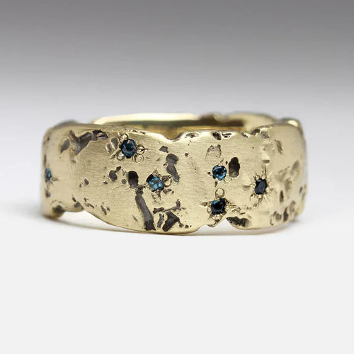 Antique Golden Forged Blue Inlaid Crystal Ring | Gold-Westeryn