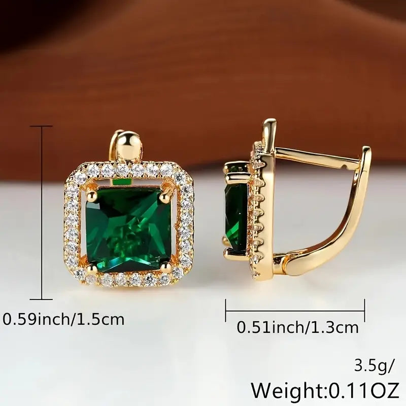 Golden Green Square Zirconia Gold Earrings-Westeryn