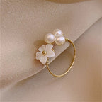 Adjustable Pearl Flower Ring in Gold-Westeryn