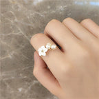 Adjustable Pearl Flower Ring in Gold-Westeryn