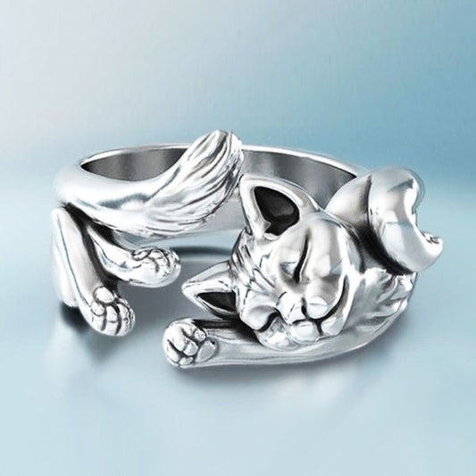 MIRELLE – Elegant Vintage Cat Ring in Silver for Stylish Charm