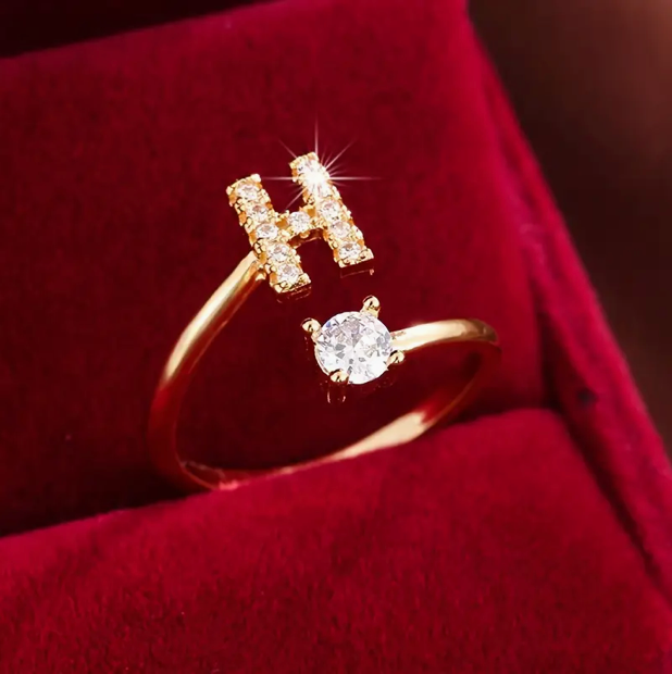 Elegant Letter Ring with Diamonds in Gold and Silver-Westeryn