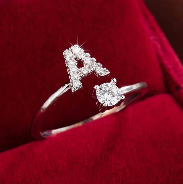 Elegant Letter Ring with Diamonds in Gold and Silver-Westeryn