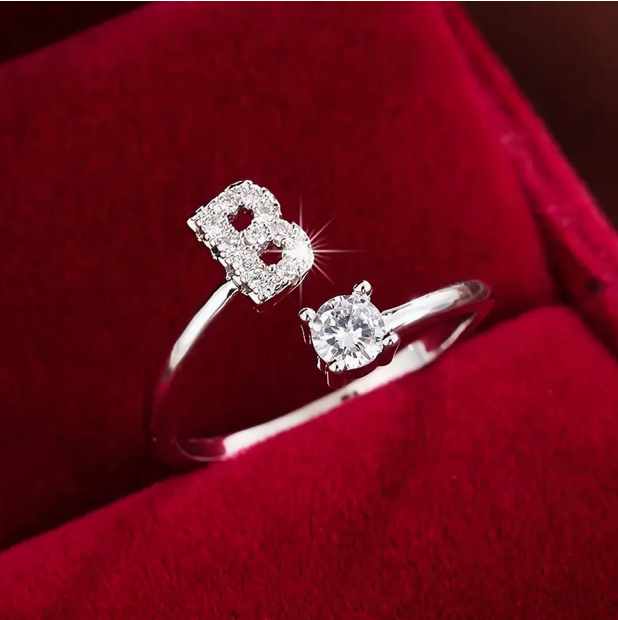 Elegant Letter Ring with Diamonds in Gold and Silver-Westeryn