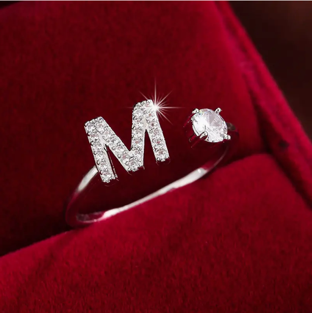 Elegant Letter Ring with Diamonds in Gold and Silver-Westeryn