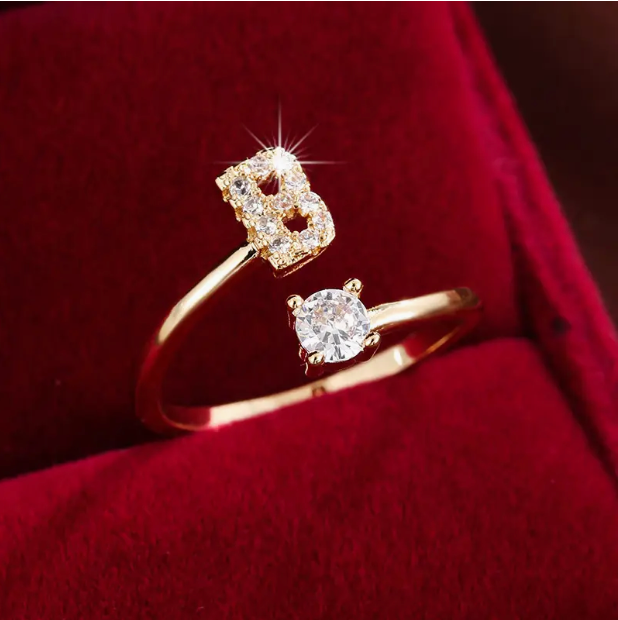 Elegant Letter Ring with Diamonds in Gold and Silver-Westeryn