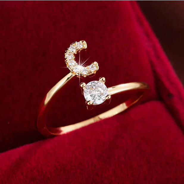 Elegant Letter Ring with Diamonds in Gold and Silver-Westeryn