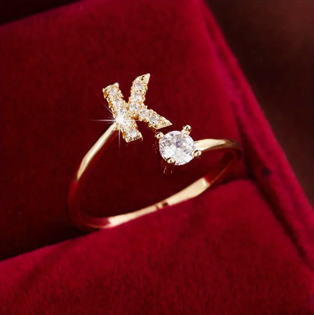 Elegant Letter Ring with Diamonds in Gold and Silver-Westeryn