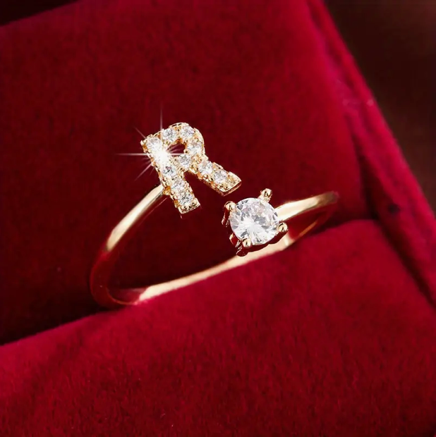 Elegant Letter Ring with Diamonds in Gold and Silver-Westeryn