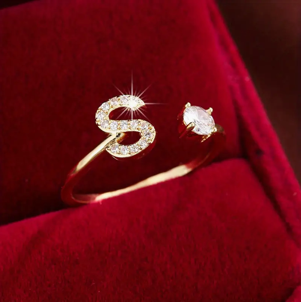 Elegant Letter Ring with Diamonds in Gold and Silver-Westeryn