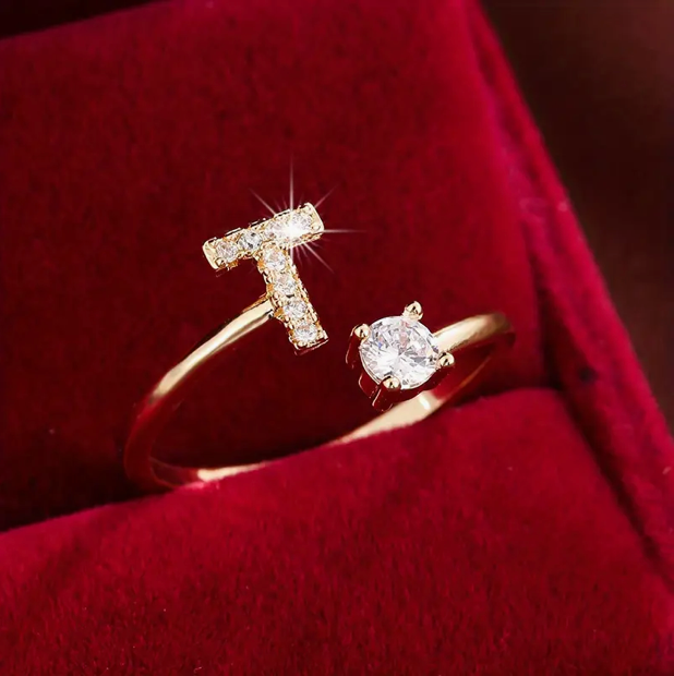 Elegant Letter Ring with Diamonds in Gold and Silver-Westeryn