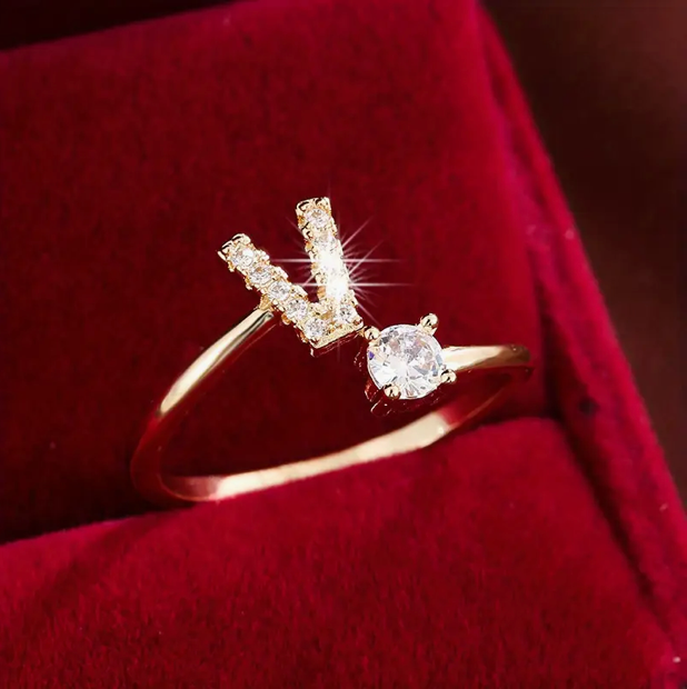 Elegant Letter Ring with Diamonds in Gold and Silver-Westeryn