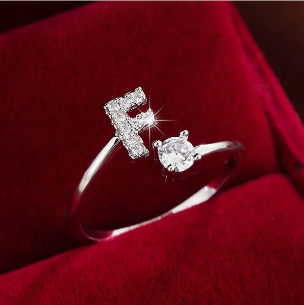 Elegant Letter Ring with Diamonds in Gold and Silver-Westeryn
