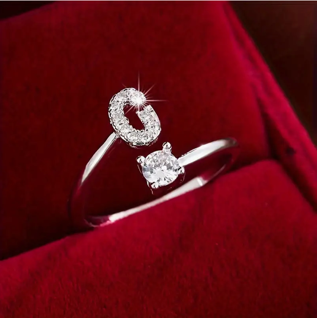 Elegant Letter Ring with Diamonds in Gold and Silver-Westeryn