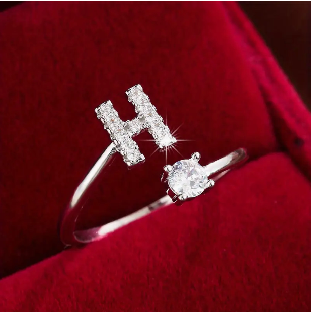 Elegant Letter Ring with Diamonds in Gold and Silver-Westeryn