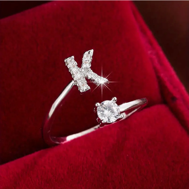 Elegant Letter Ring with Diamonds in Gold and Silver-Westeryn