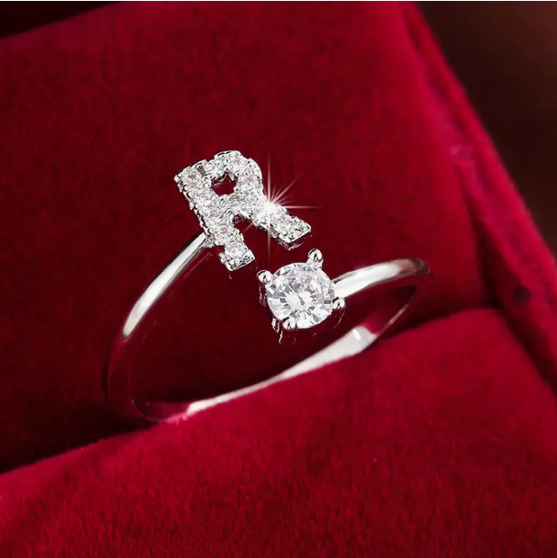 Elegant Letter Ring with Diamonds in Gold and Silver-Westeryn