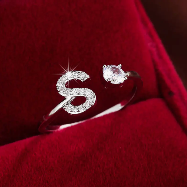 Elegant Letter Ring with Diamonds in Gold and Silver-Westeryn