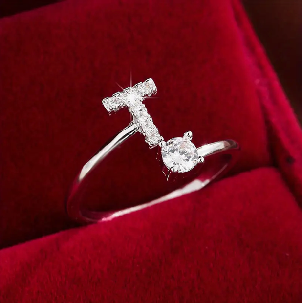 Elegant Letter Ring with Diamonds in Gold and Silver-Westeryn