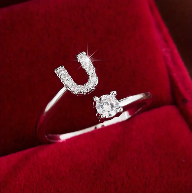 Elegant Letter Ring with Diamonds in Gold and Silver-Westeryn