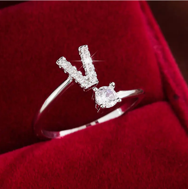 Elegant Letter Ring with Diamonds in Gold and Silver-Westeryn
