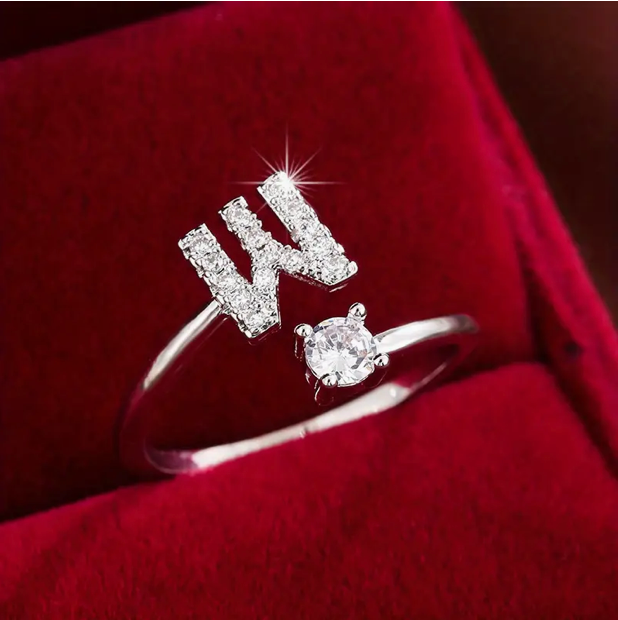Elegant Letter Ring with Diamonds in Gold and Silver-Westeryn