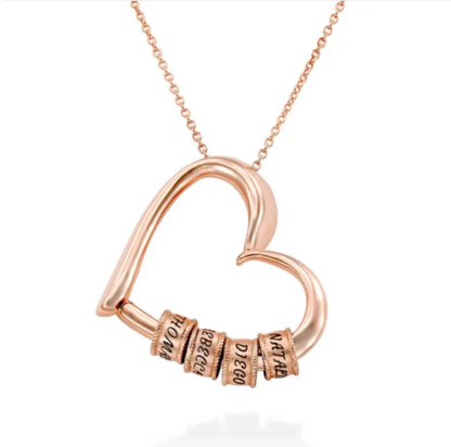 Personalized Heart Necklace with Ring Attachment and Custom Name Engravings