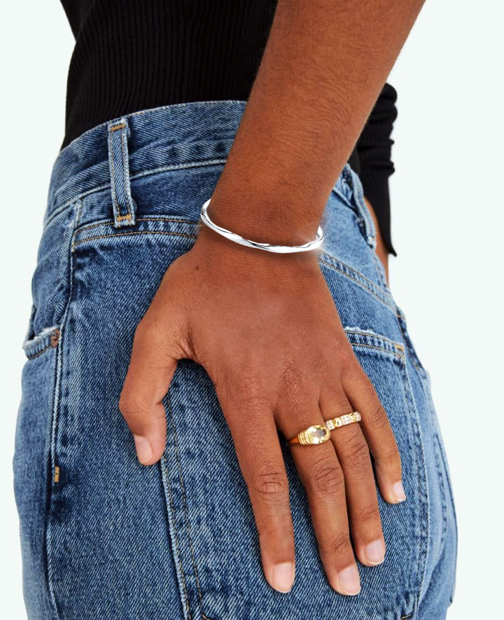 Thick Adjustable Irregular Silver Bracelet