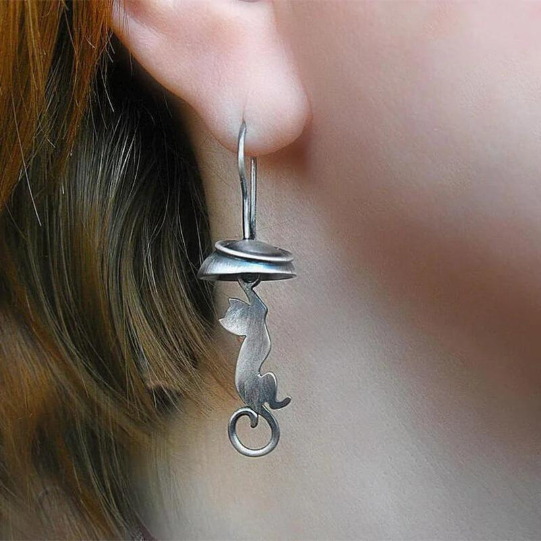 Whimsical Cat Pendant Earrings