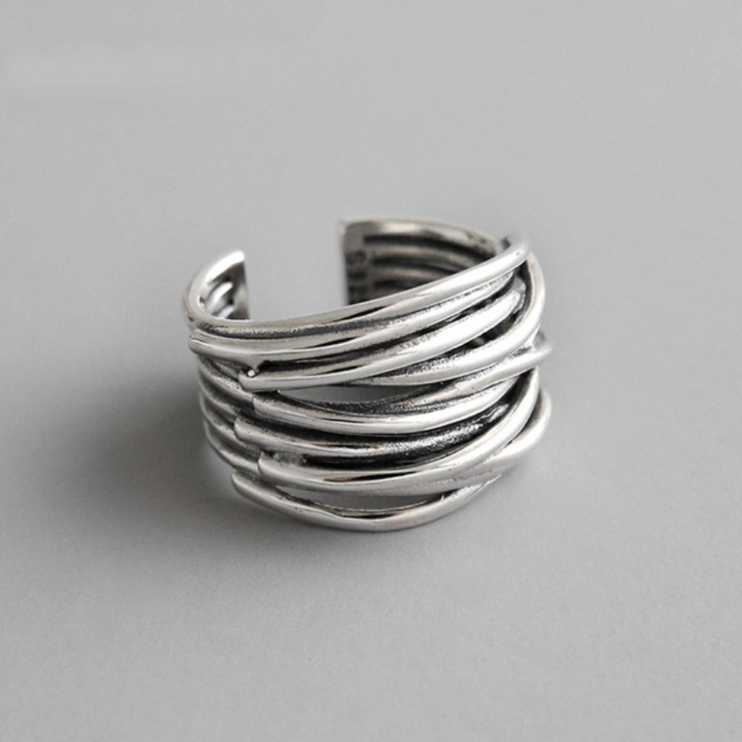Adjustable Layered Silver Ring-Westeryn