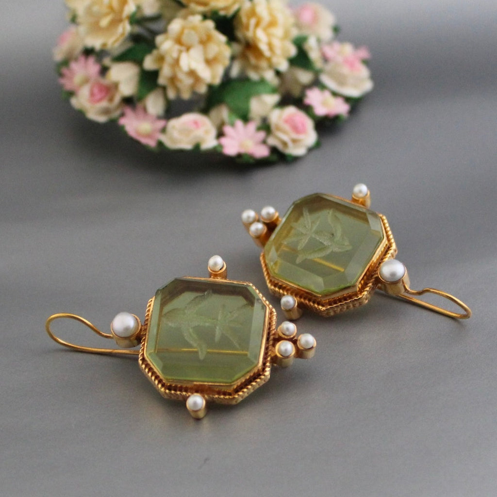 Vintage Green & Pearl Earrings-Westeryn
