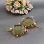 Vintage Green & Pearl Earrings-Westeryn