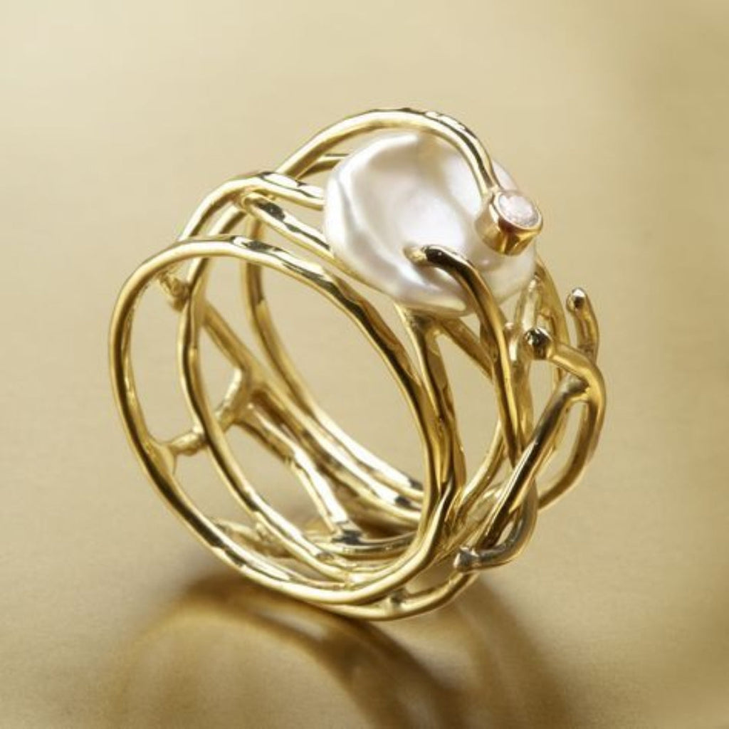 Samira - Thin Golden & Pearl Ring-Westeryn