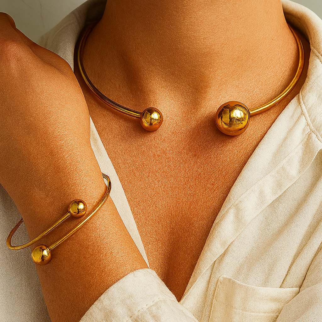 Minimalist Glow Collar & Cuff Bracelet Set | Gold-Westeryn