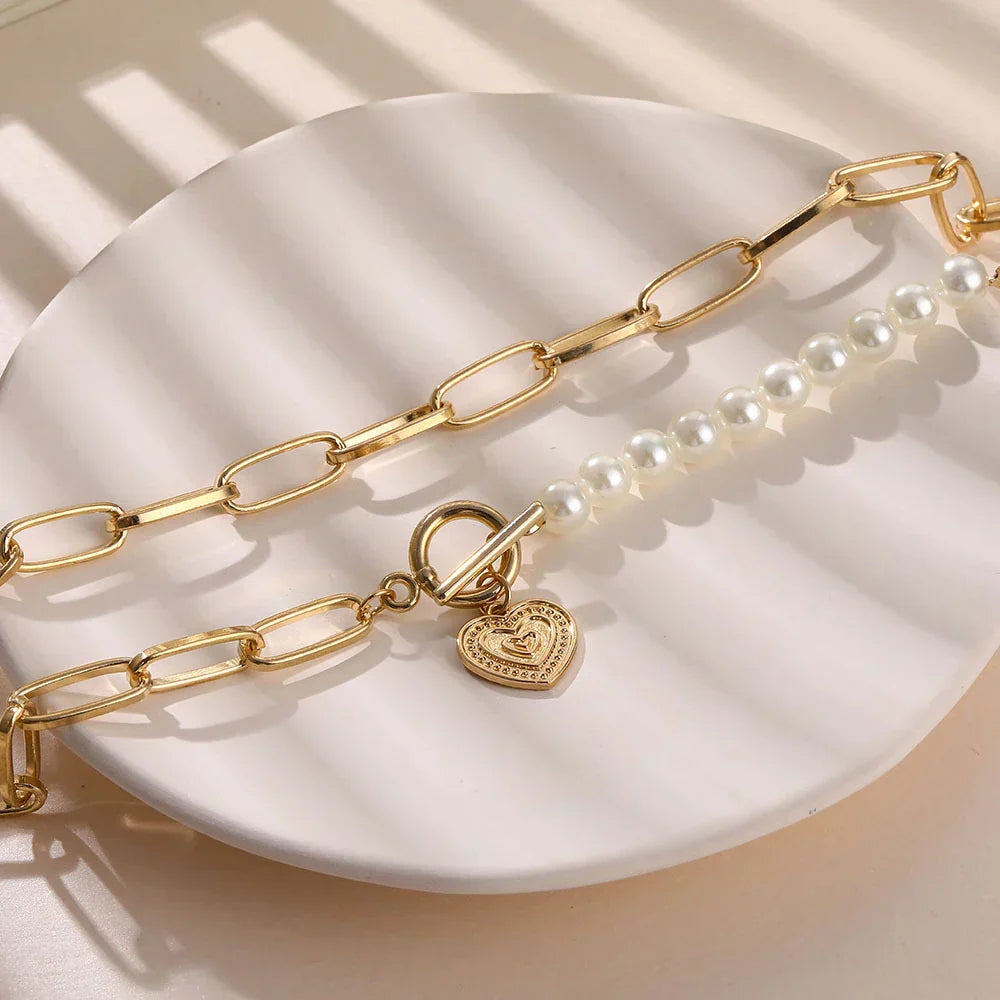 Crossed Heart Pendant with Pearls in Gold-Westeryn