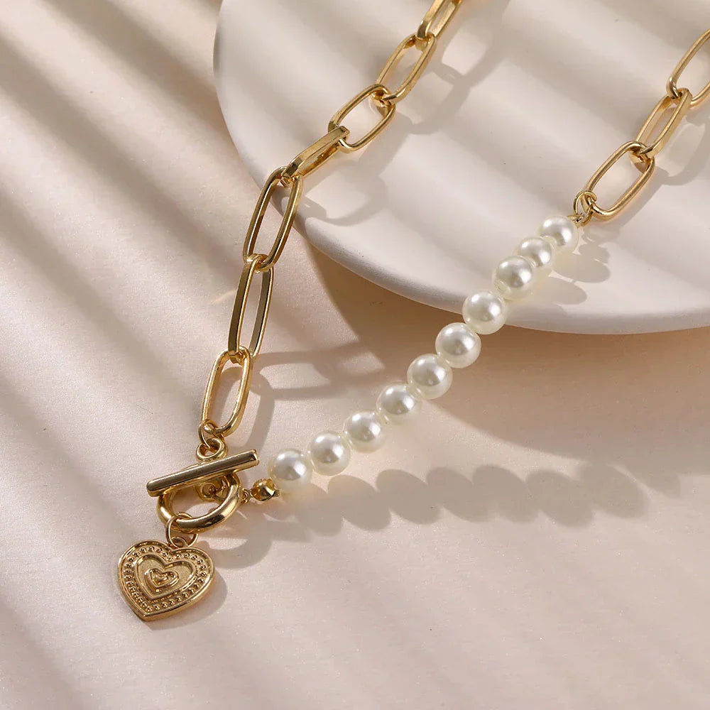 Crossed Heart Pendant with Pearls in Gold-Westeryn